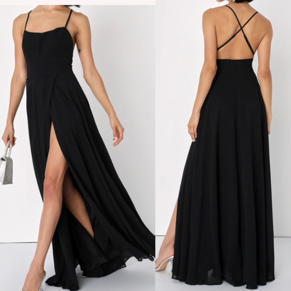 LULU'S SZ M Dreamy Romance Black Backless Maxi Dress NEW B84